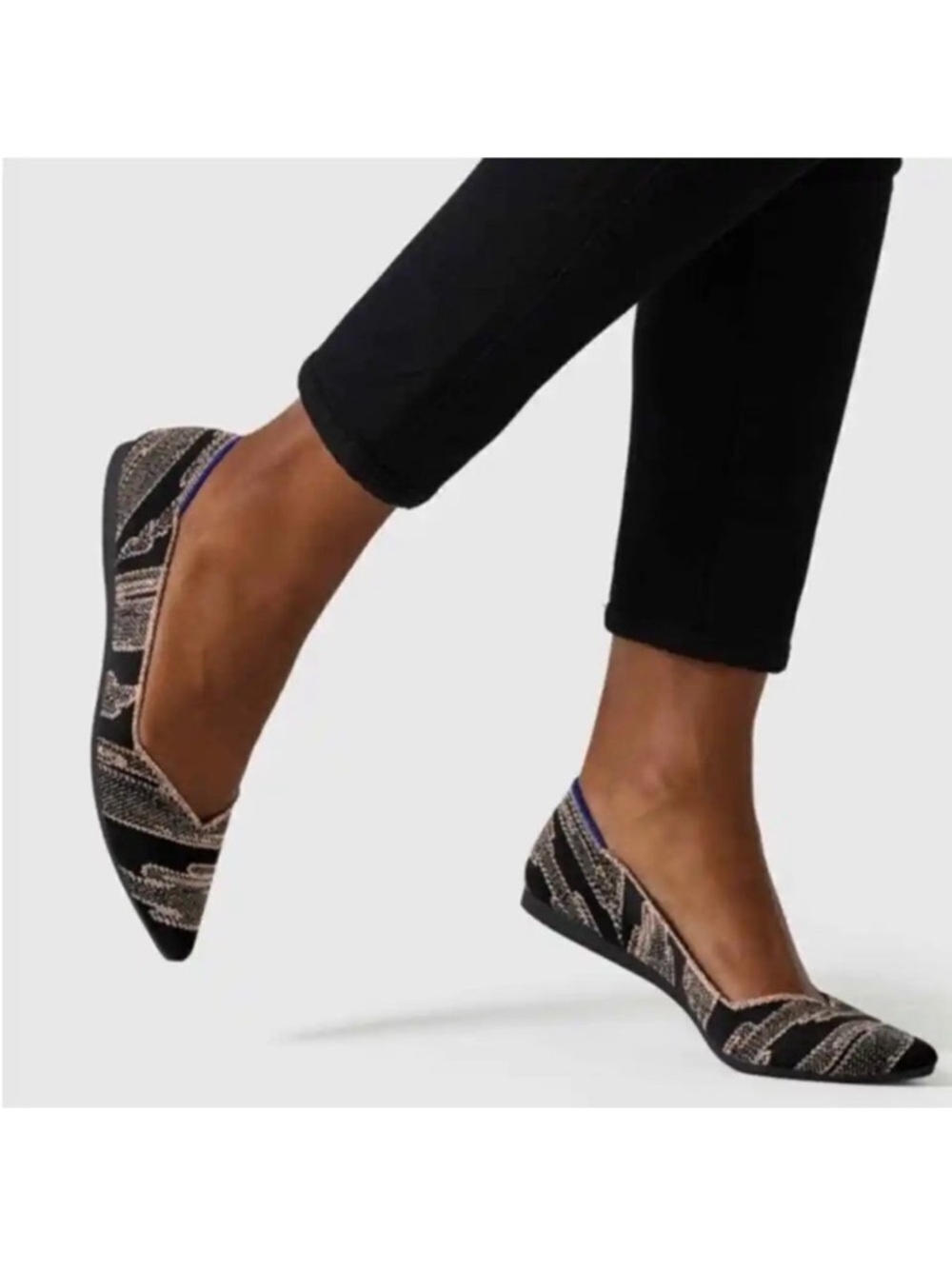 Rothy's Golden Shimmer Points Black & Rose Gold Metallic Size 8 NEW